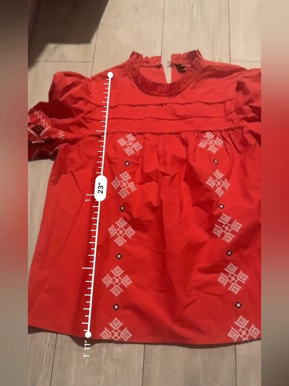Zara Red Embroidered Long Sleeve Blouse